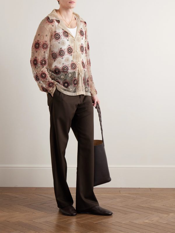 Solarium Bead-Embellished Broderie Anglaise Tulle Shirt - OU Solarium Bead-Embellished Broderie Anglaise Tulle Shirt - OU