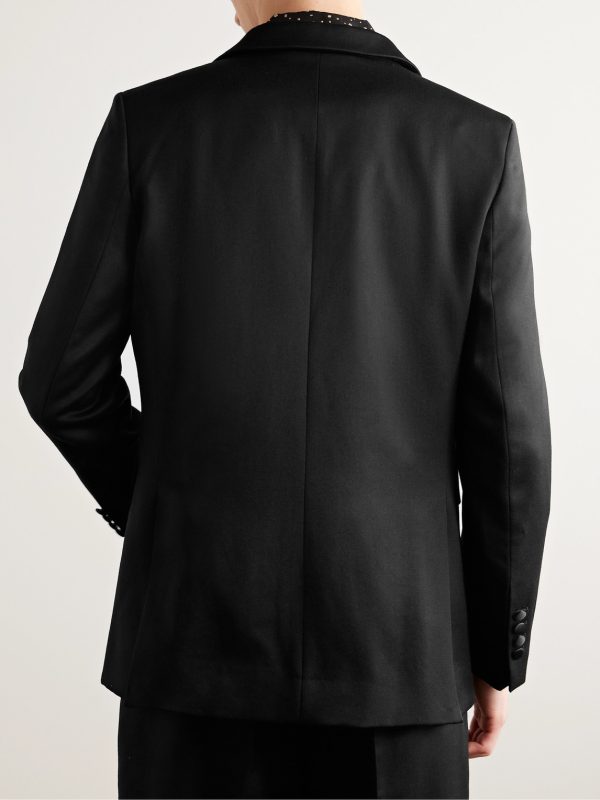 Silk-Satin Trimmed Wool Barathea Tuxedo Jacket - BK Silk-Satin Trimmed Wool Barathea Tuxedo Jacket - BK