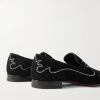 Dandysiago Grosgrain-Trimmed Embellished Velvet Loafers - BK Dandysiago Grosgrain-Trimmed Embellished Velvet Loafers - BK