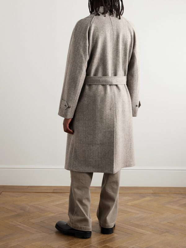 Grandad Double-Breasted Herringbone Wool Coat - BK Grandad Double-Breasted Herringbone Wool Coat - BK