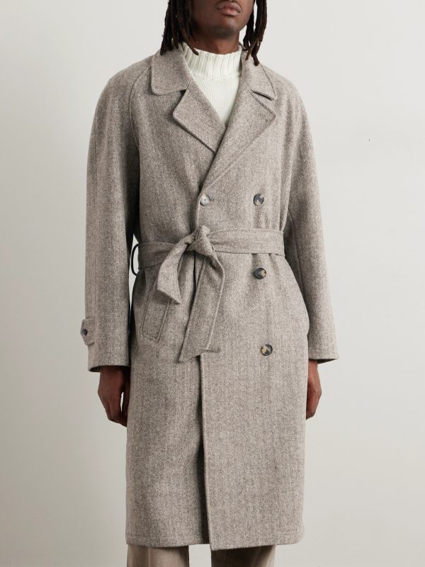 Grandad Double-Breasted Herringbone Wool Coat - FR Grandad Double-Breasted Herringbone Wool Coat - FR