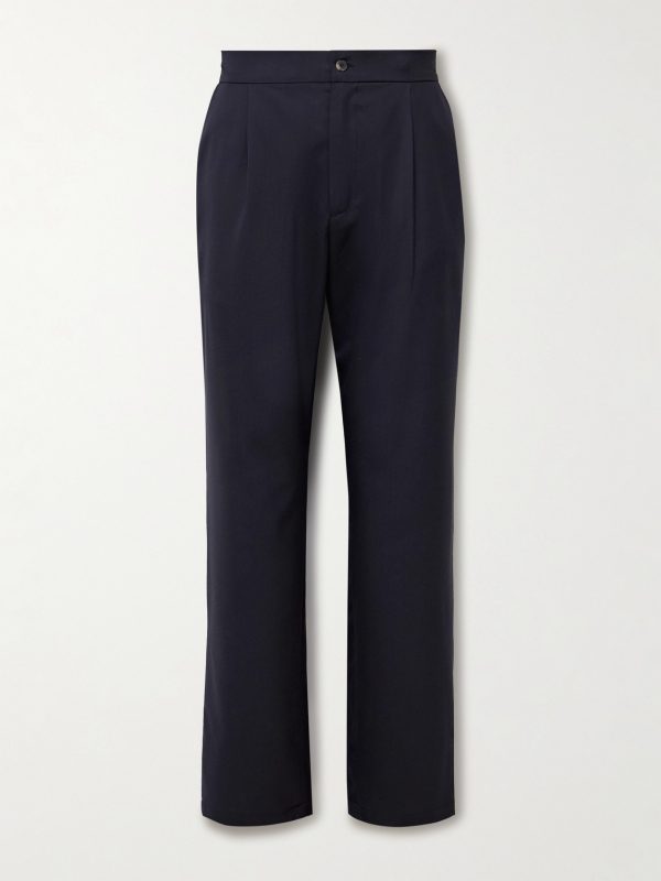Easy Straight-Leg Pleated Wool Trousers
