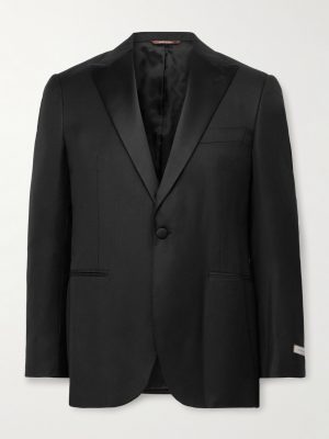Satin-Trimmed Wool and Lyocell-Blend Jacquard Tuxedo Jacket