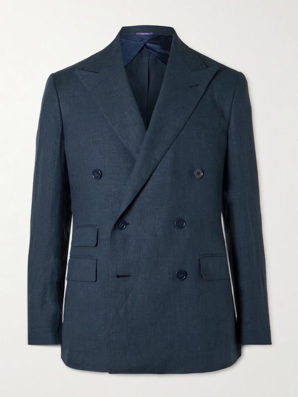 Kent Slim-Fit Double-Breasted Linen Suit Jacket Kent Slim-Fit Double-Breasted Linen Suit Jacket