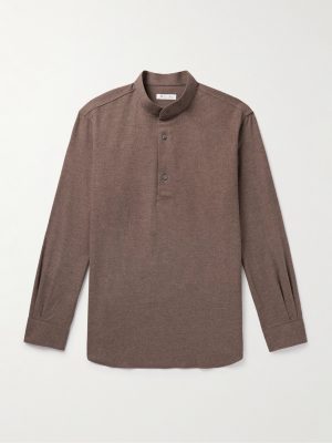 Elia Grandad-Collar Virgin Wool and Cashmere-Blend Shirt Elia Grandad-Collar Virgin Wool and Cashmere-Blend Shirt