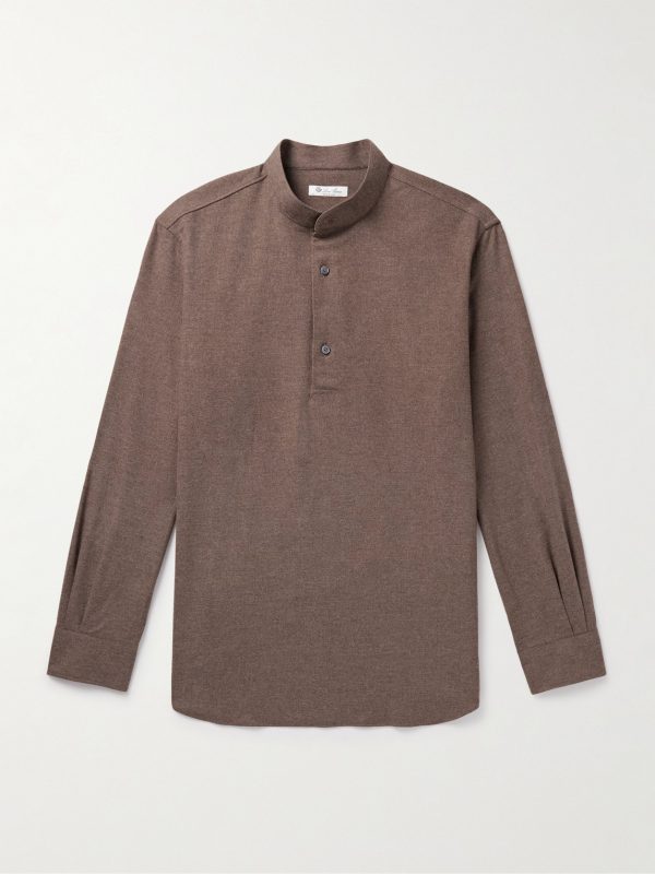 Elia Grandad-Collar Virgin Wool and Cashmere-Blend Shirt Elia Grandad-Collar Virgin Wool and Cashmere-Blend Shirt