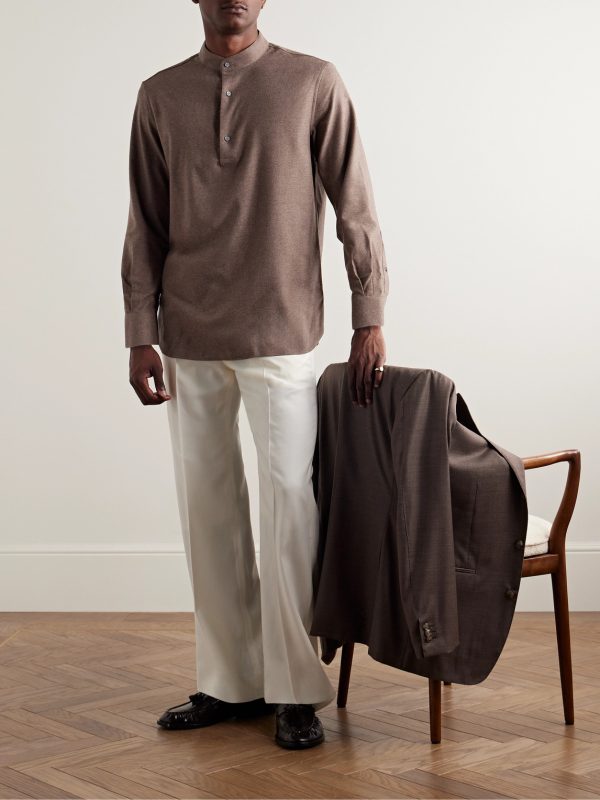 Elia Grandad-Collar Virgin Wool and Cashmere-Blend Shirt - OU Elia Grandad-Collar Virgin Wool and Cashmere-Blend Shirt - OU