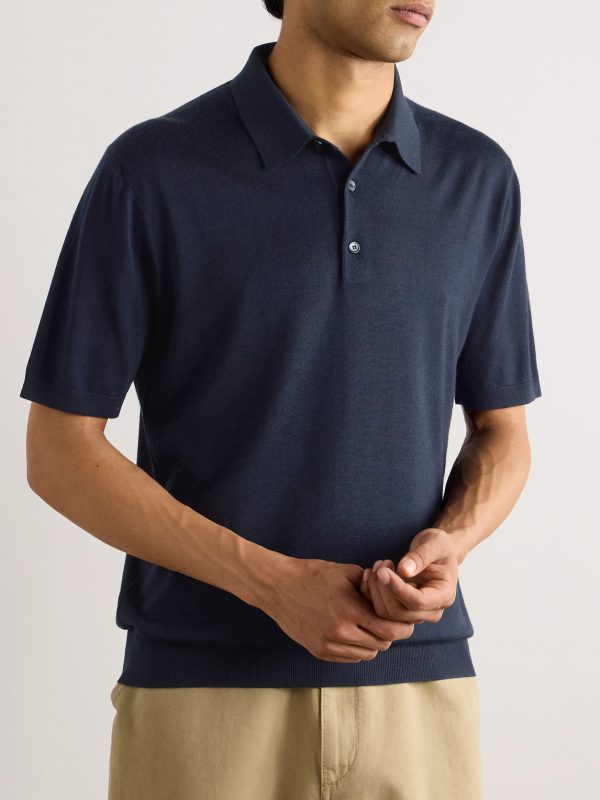 Slim-Fit Wool, Silk and Cashmere-Blend Polo Shirt - FR Slim-Fit Wool, Silk and Cashmere-Blend Polo Shirt - FR
