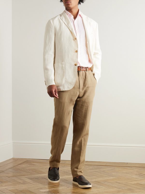 Carlo Straight-Leg Linen-Twill Trousers - OU Carlo Straight-Leg Linen-Twill Trousers - OU