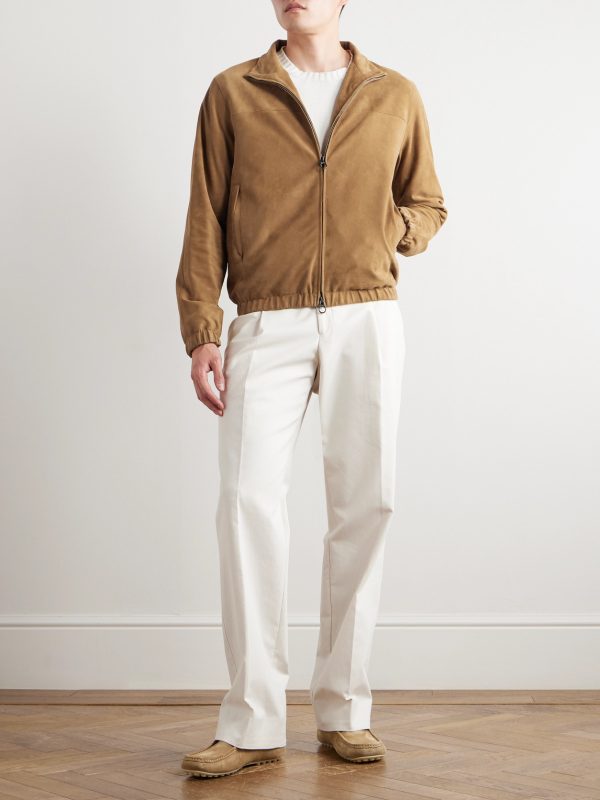 Suede Zip-Up Bomber Jacket - OU