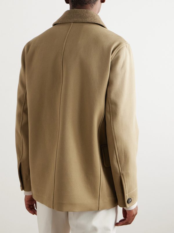 Barth Caban Felt and Leather-Trimmed Cotton-Gabardine Jacket - BK