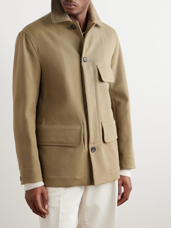 Barth Caban Felt and Leather-Trimmed Cotton-Gabardine Jacket - E2