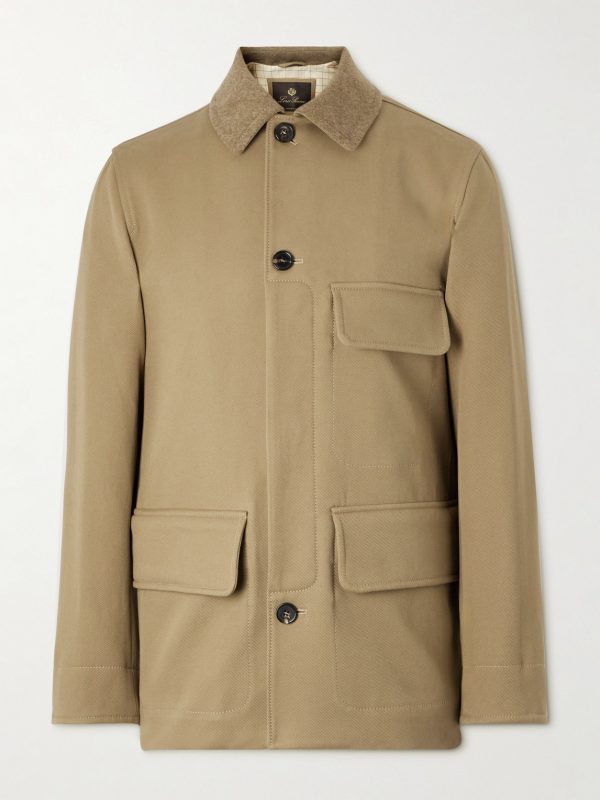 Barth Caban Felt and Leather-Trimmed Cotton-Gabardine Jacket