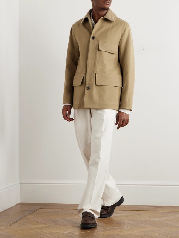 Barth Caban Felt and Leather-Trimmed Cotton-Gabardine Jacket - OU