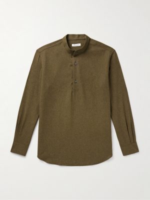 Elia Grandad-Collar Virgin Wool and Cashmere-Blend Shirt Elia Grandad-Collar Virgin Wool and Cashmere-Blend Shirt
