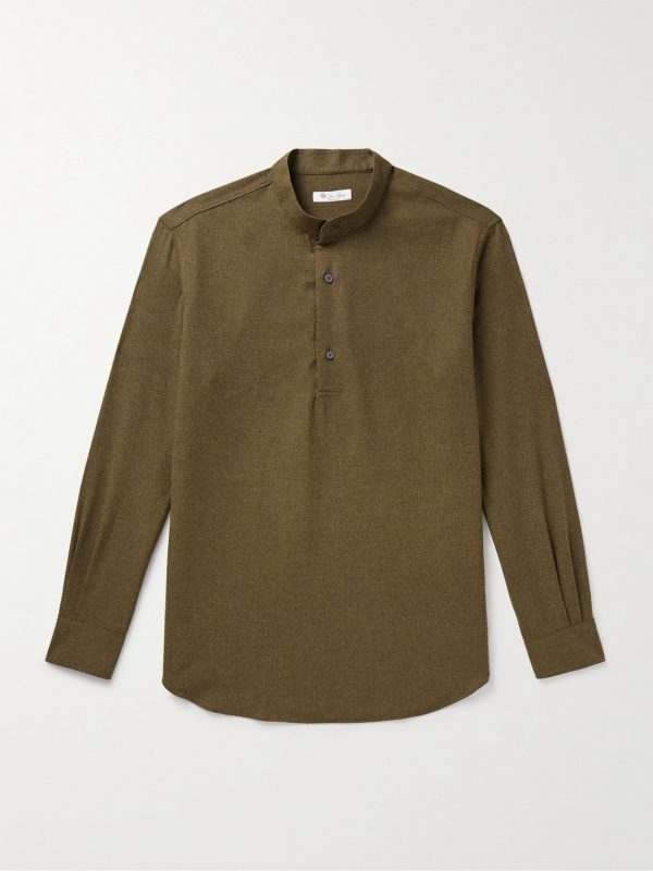 Elia Grandad-Collar Virgin Wool and Cashmere-Blend Shirt Elia Grandad-Collar Virgin Wool and Cashmere-Blend Shirt