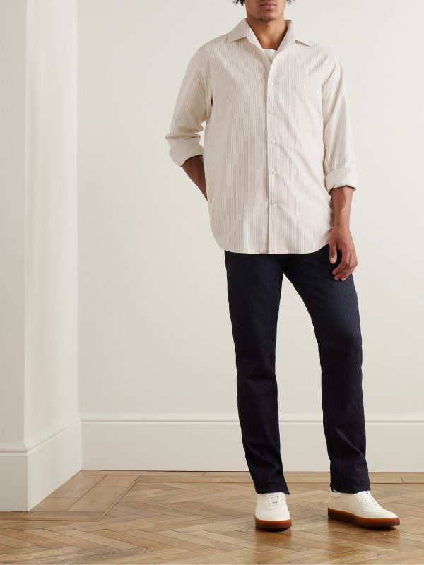 Andre Striped Silk and Cotton-Blend Twill Shirt - OU Andre Striped Silk and Cotton-Blend Twill Shirt - OU