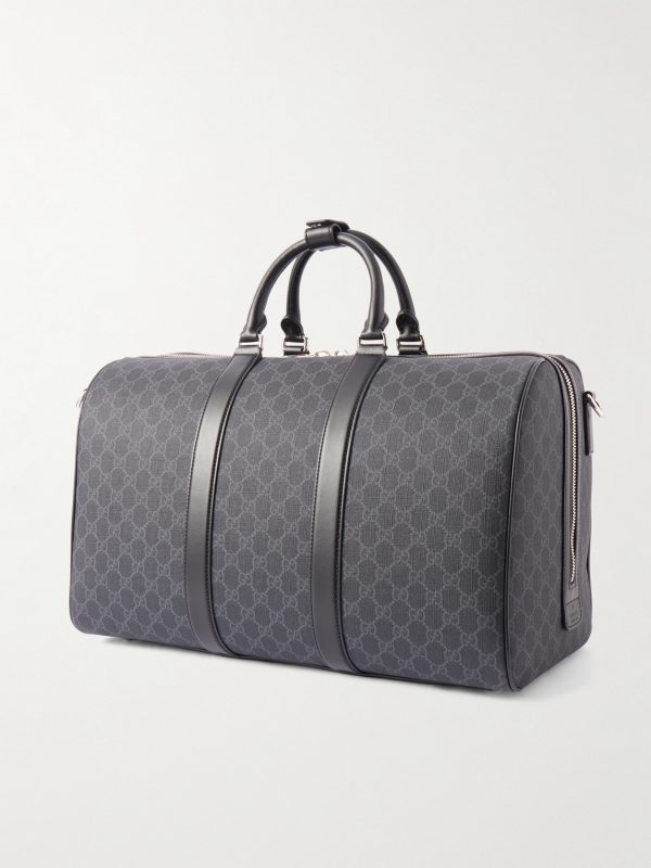 GG Leather-Trimmed Monogrammed Supreme Coated-Canvas Duffle Bag - BK GG Leather-Trimmed Monogrammed Supreme Coated-Canvas Duffle Bag - BK