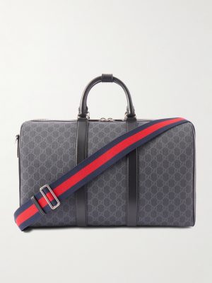 GG Leather-Trimmed Monogrammed Supreme Coated-Canvas Duffle Bag