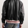 Logo-Appliquéd Leather Bomber Jacket - BK