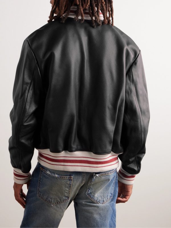 Logo-Appliquéd Leather Bomber Jacket - BK