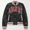 Logo-Appliquéd Leather Bomber Jacket