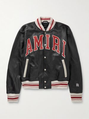 Logo-Appliquéd Leather Bomber Jacket
