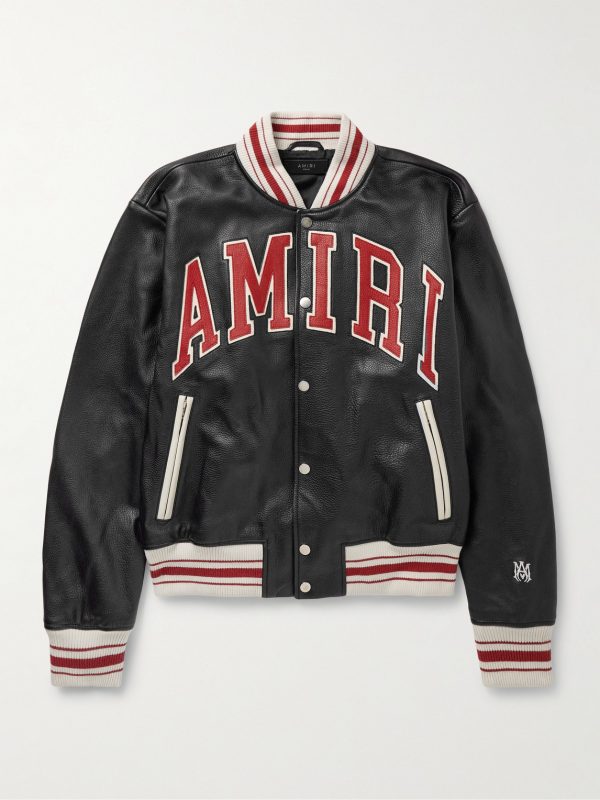 Logo-Appliquéd Leather Bomber Jacket