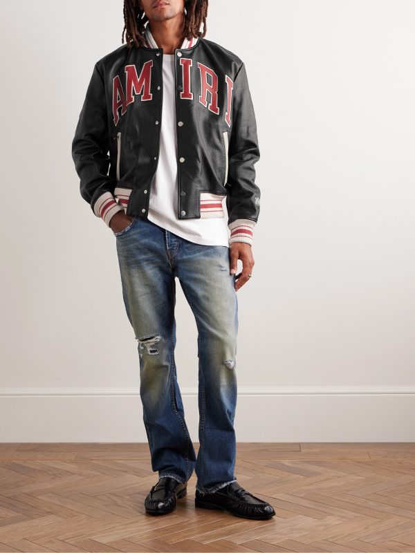 Logo-Appliquéd Leather Bomber Jacket - OU