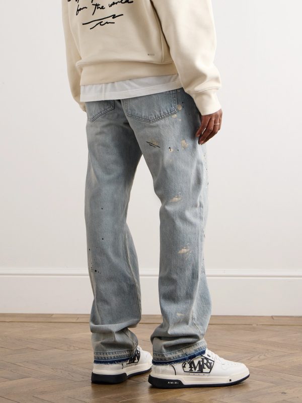 Straight-Leg Frayed Paint-Splattered Jeans - BK Straight-Leg Frayed Paint-Splattered Jeans - BK