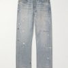 Straight-Leg Frayed Paint-Splattered Jeans Straight-Leg Frayed Paint-Splattered Jeans