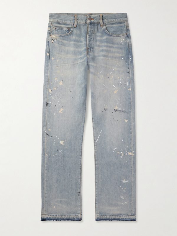 Straight-Leg Frayed Paint-Splattered Jeans Straight-Leg Frayed Paint-Splattered Jeans