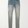 Slim-Fit Straight-Leg Logo-Appliquéd Panelled Distressed Jeans Slim-Fit Straight-Leg Logo-Appliquéd Panelled Distressed Jeans