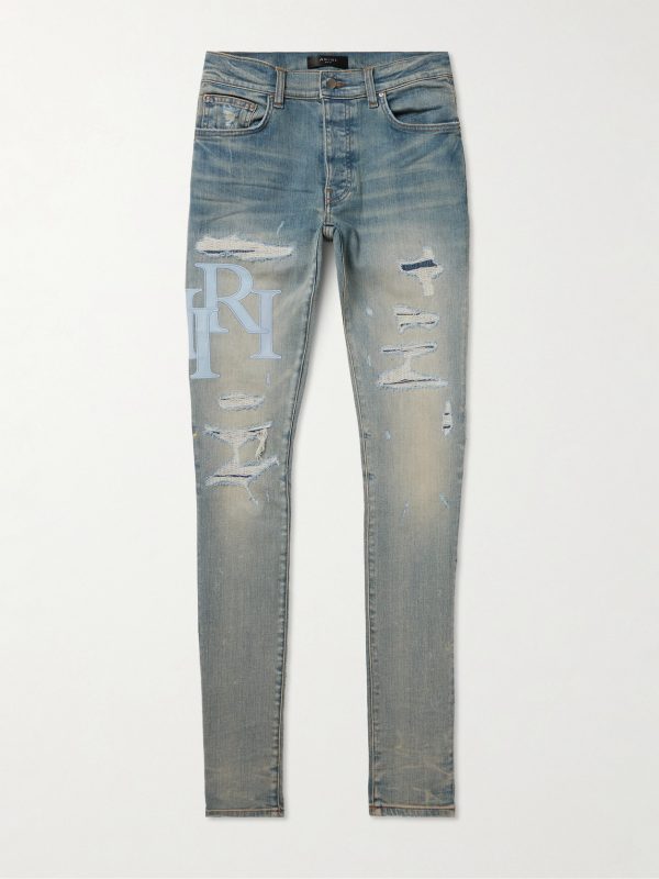 Slim-Fit Straight-Leg Logo-Appliquéd Panelled Distressed Jeans Slim-Fit Straight-Leg Logo-Appliquéd Panelled Distressed Jeans