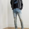 Slim-Fit Straight-Leg Logo-Appliquéd Panelled Distressed Jeans - OU Slim-Fit Straight-Leg Logo-Appliquéd Panelled Distressed Jeans - OU