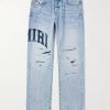 Straight-Leg Logo-Appliquéd Distressed Embroidered Jeans Straight-Leg Logo-Appliquéd Distressed Embroidered Jeans