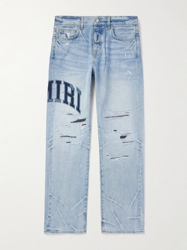 Straight-Leg Logo-Appliquéd Distressed Embroidered Jeans Straight-Leg Logo-Appliquéd Distressed Embroidered Jeans