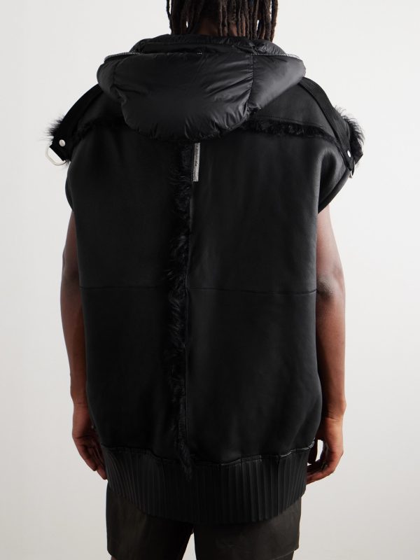 Lido Oversized Shearling-Trimmed Quilted Nylon Hooded Down Gilet - BK