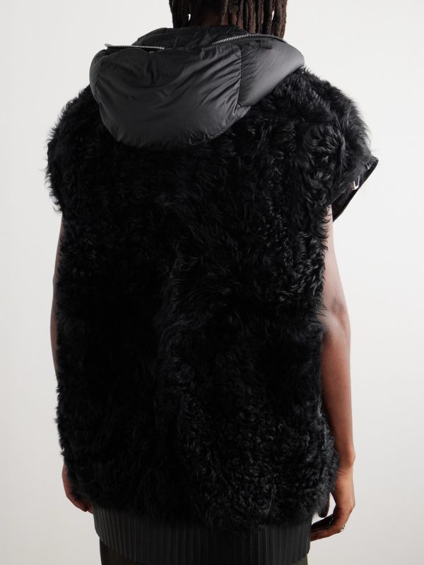 Lido Oversized Shearling-Trimmed Quilted Nylon Hooded Down Gilet - E1