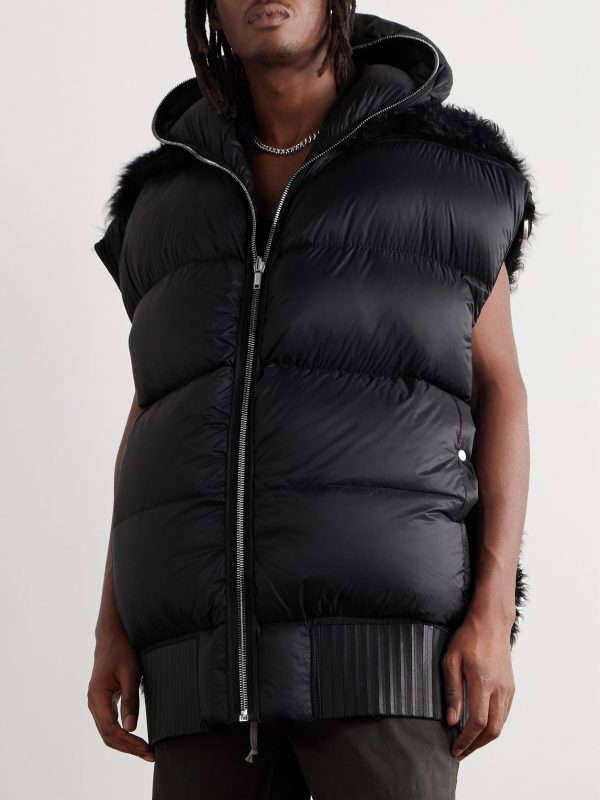 Lido Oversized Shearling-Trimmed Quilted Nylon Hooded Down Gilet - FR