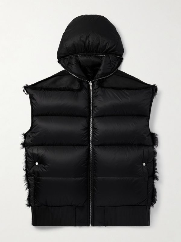 Lido Oversized Shearling-Trimmed Quilted Nylon Hooded Down Gilet