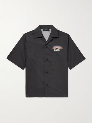 Camp-Collar Logo-Print Cotton-Poplin Shirt