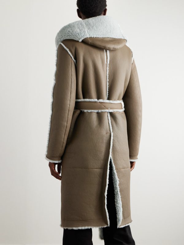 Belted Shearling Hooded Coat - BK