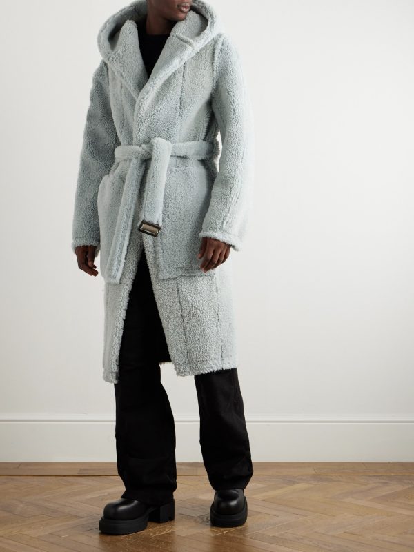 Belted Shearling Hooded Coat - E2