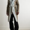 Belted Shearling Hooded Coat - OU