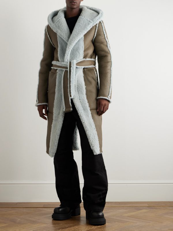Belted Shearling Hooded Coat - OU