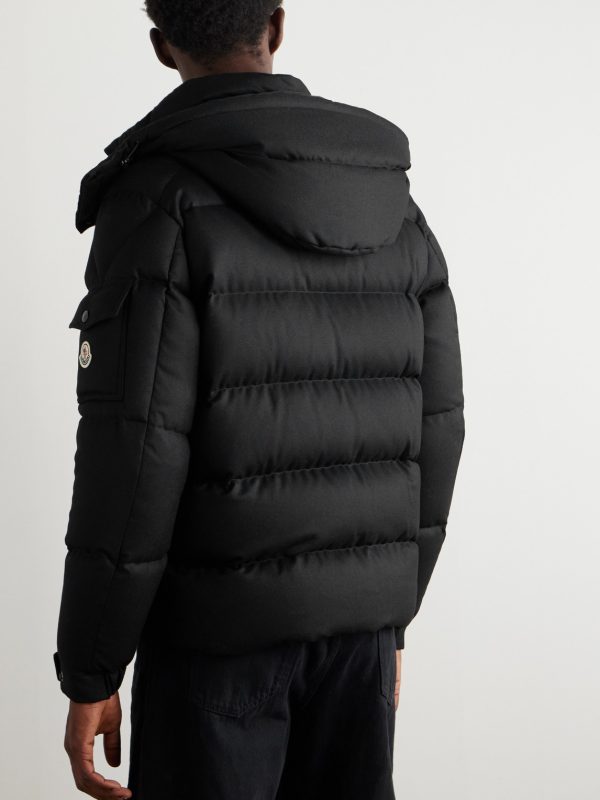 Logo-Appliquéd Quilted Wool-Flannel Hooded Down Jacket - BK
