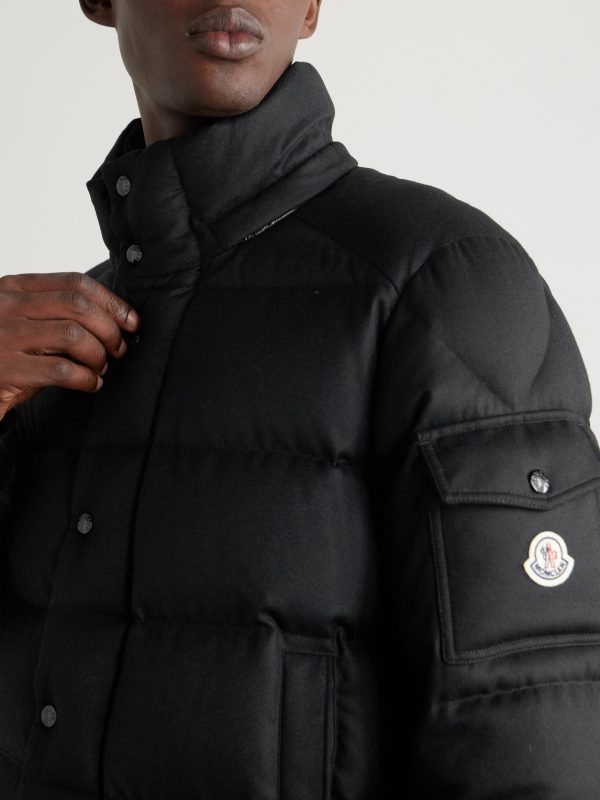 Logo-Appliquéd Quilted Wool-Flannel Hooded Down Jacket - E2