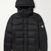 Logo-Appliquéd Quilted Wool-Flannel Hooded Down Jacket