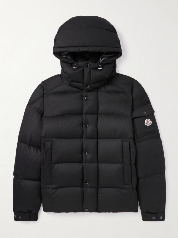 Logo-Appliquéd Quilted Wool-Flannel Hooded Down Jacket